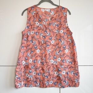 J. Jill Love Linen Sleeveless Top Orange Floral Size Small Petite Pockets